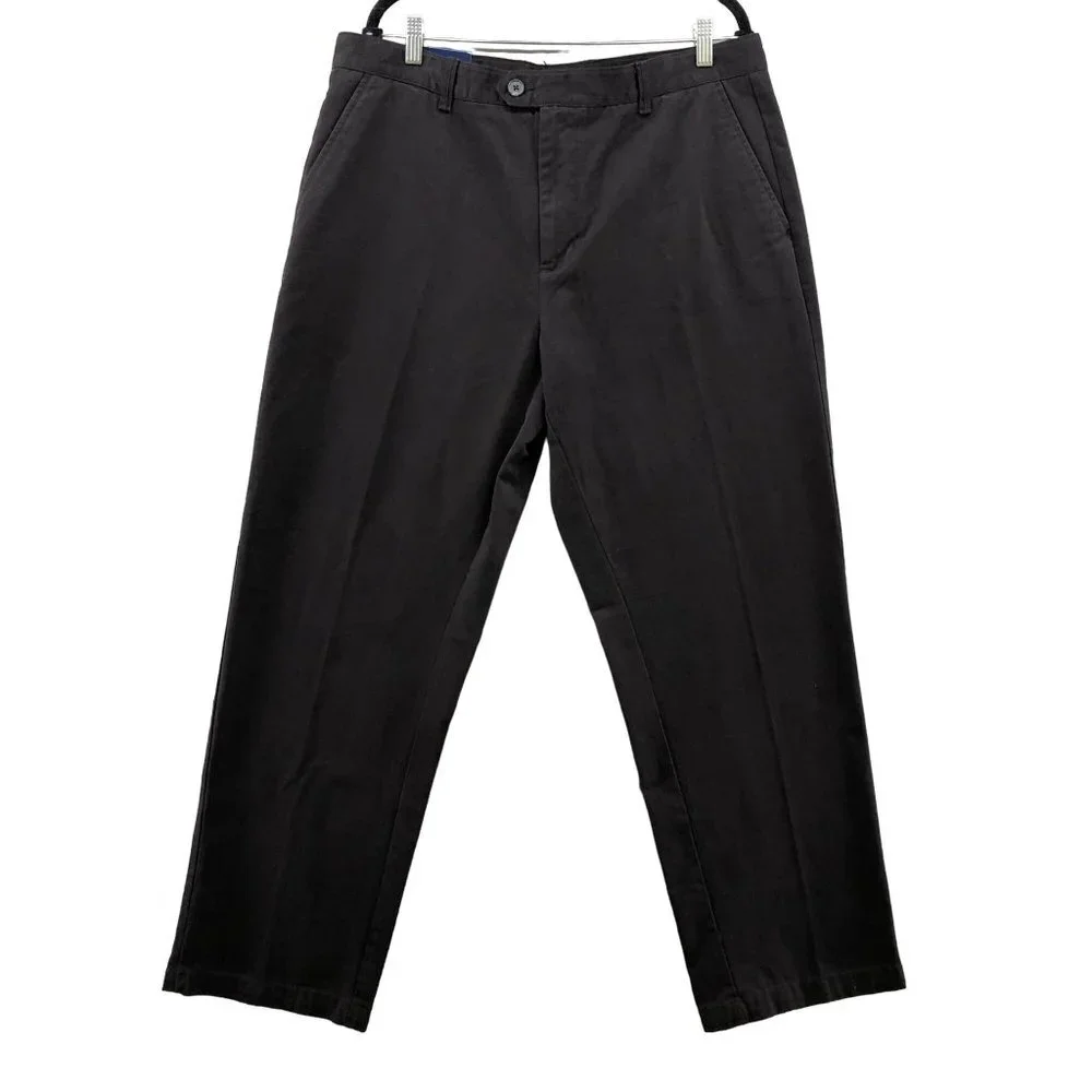 NWT Maine Bay Black Chino Pants Mens 38x32 Straight Flat Front Workwear Cotton